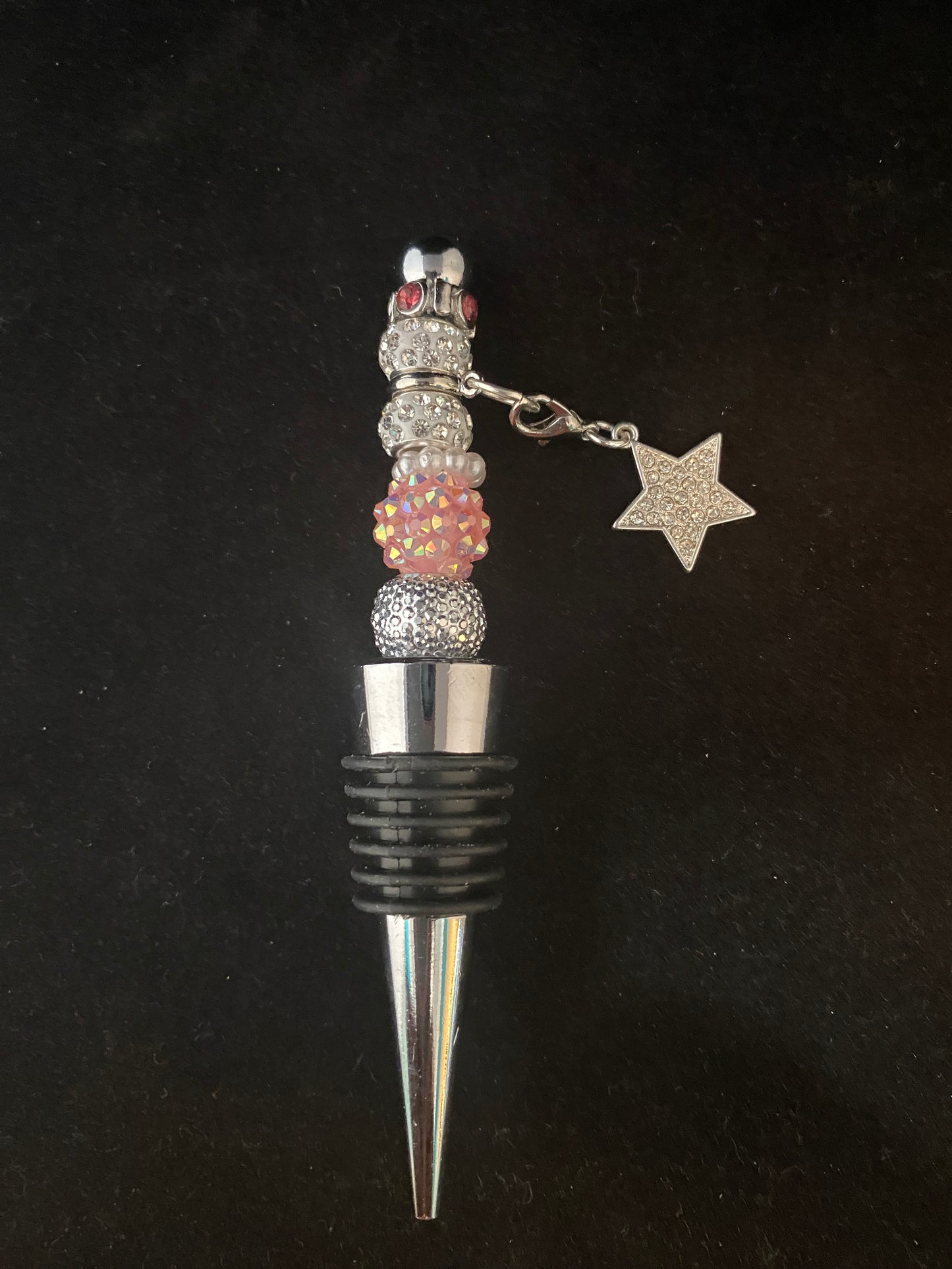 Pink Star Studded Beaded Wine Stopper