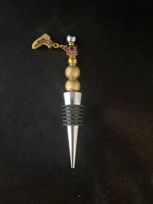 Gold Omega Psi Phi Booted and Omega Cubed Wine Stopper