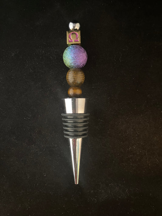 Mystic Purple, Green and Gold Omega Cube Wine Stopper