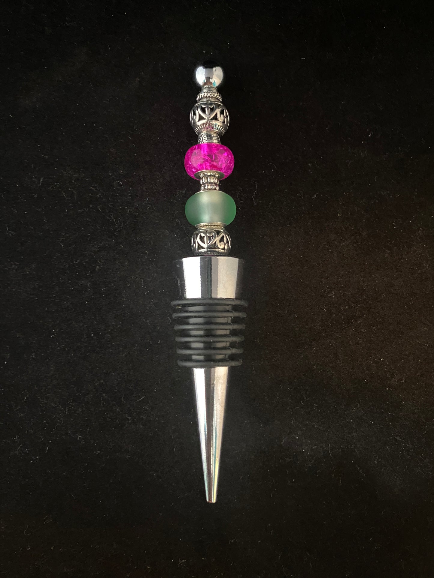 Pink over Green Beaded Wine Stopper