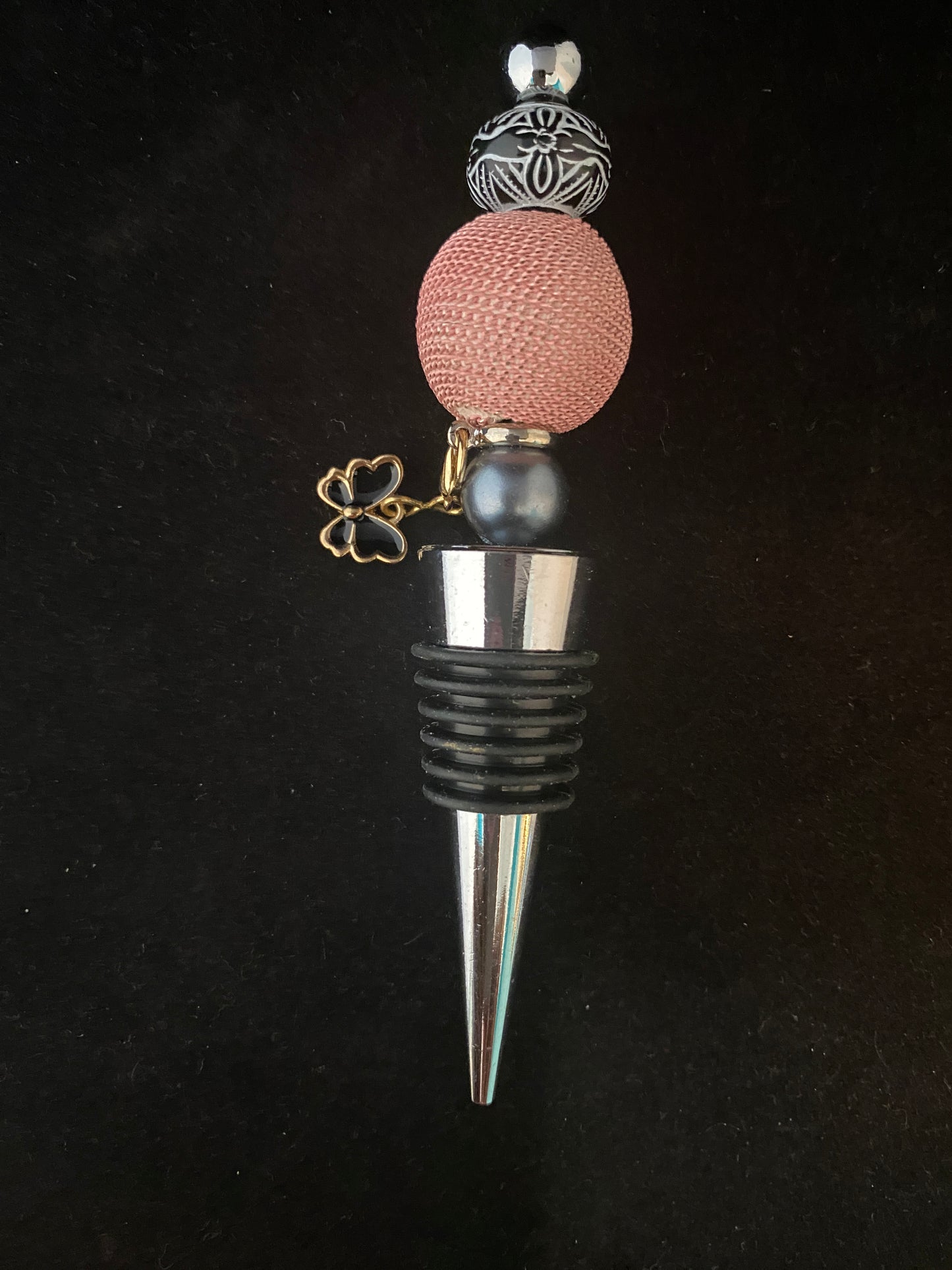 Even Chanel likes  Butterflies Pink and Black  Beaded Wine Stopper