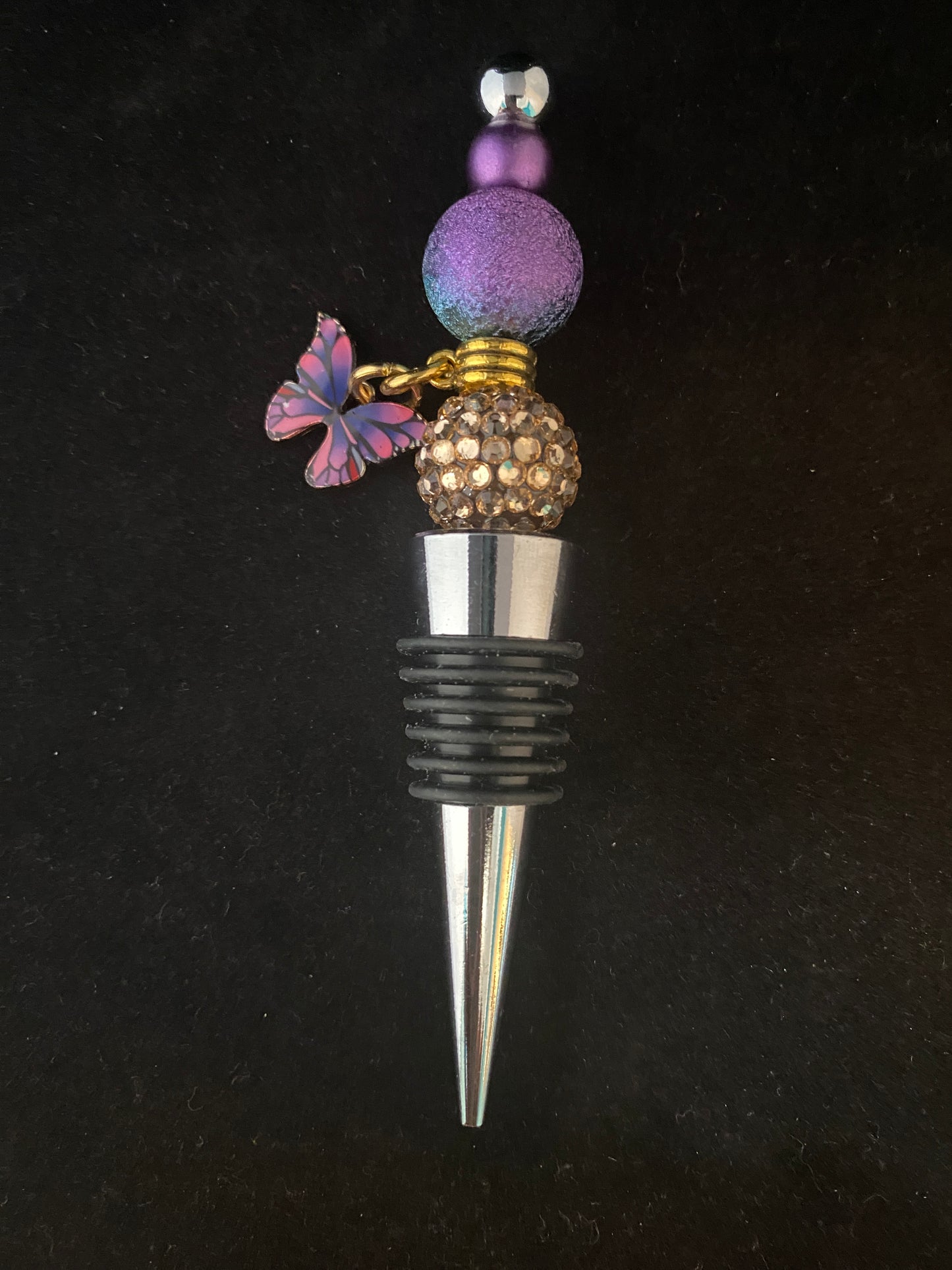 Mystic Purple and Green Butterfly Beaded Wine Stopper