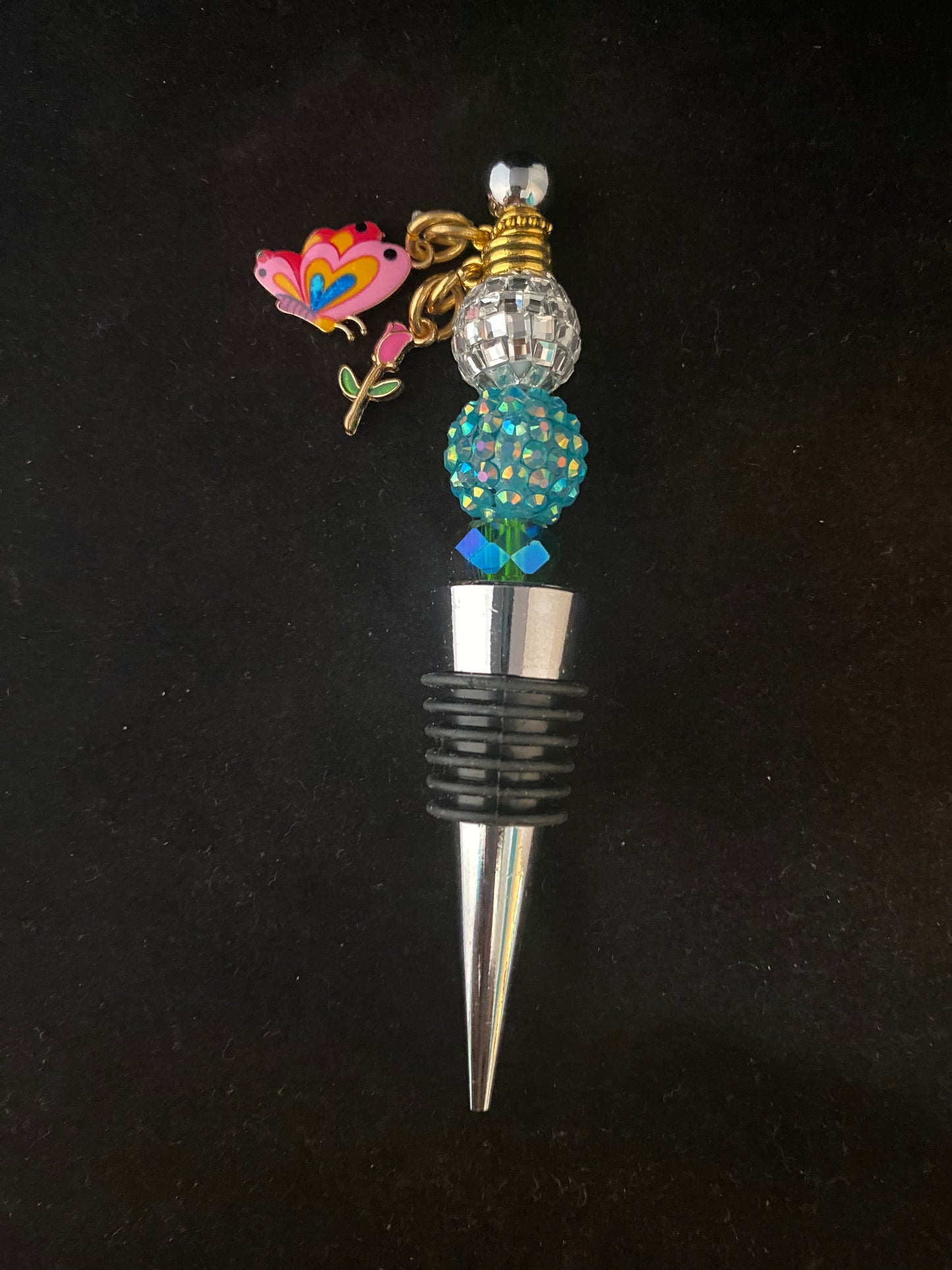 Roses are Pink and Butterflies Too Beaded Wine Stopper