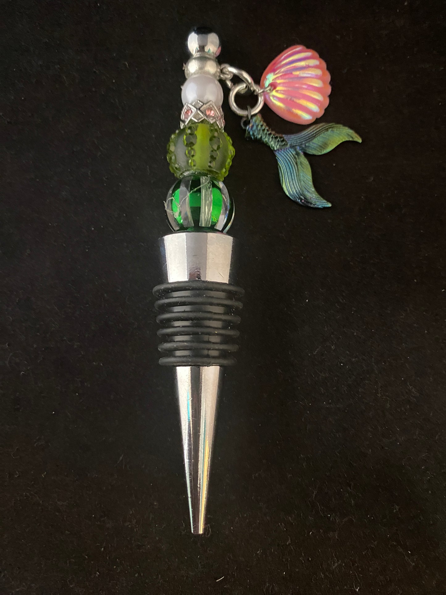 Mermaids are Green Beaded Wine Stopper